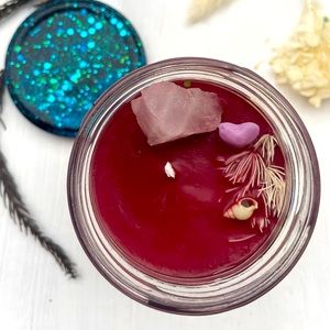 scented candle with crystals